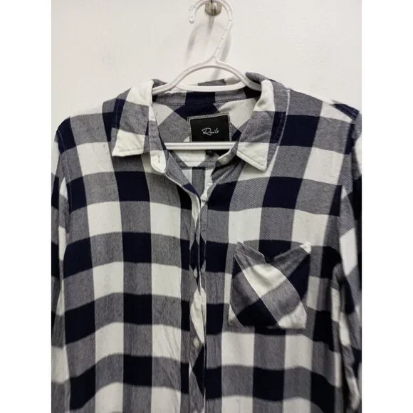 Rails Womens Flannel Shirt XS Black White Plaid Long Sleeve Casual Preppy Grunge - Picture 2 of 7